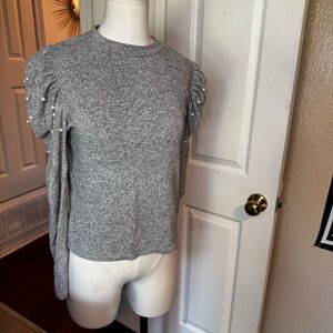Zara Gray Sweatshirt with Pearl Accents